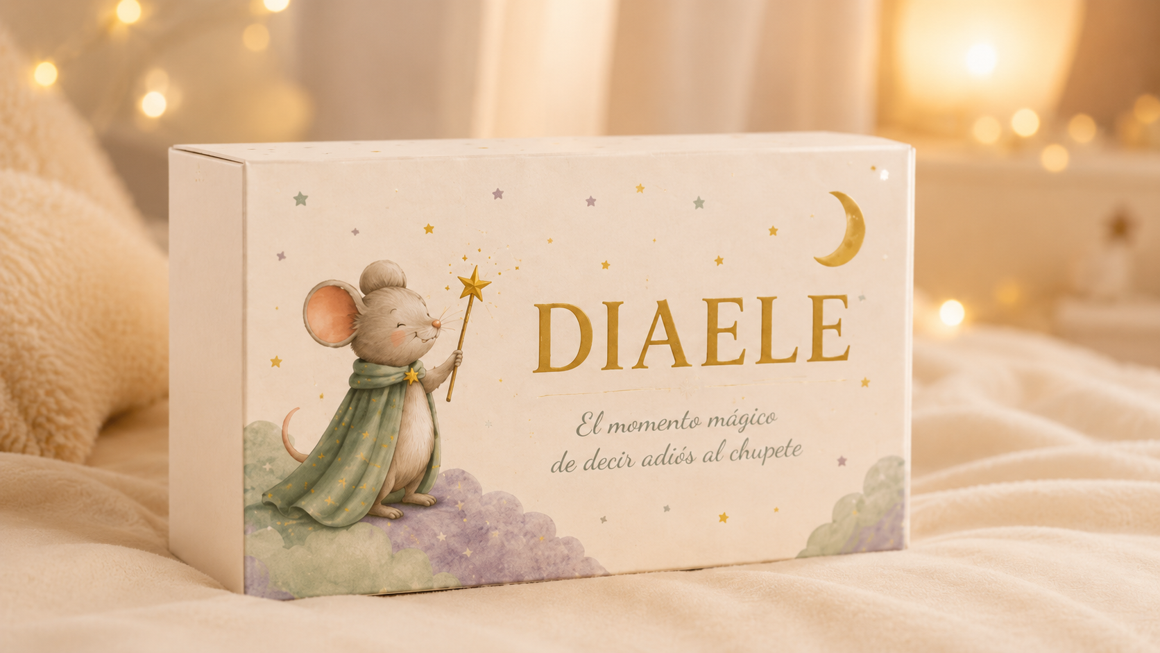 Caja de la experiencia DIAELE preparada con luz cálida y ambiente mágico